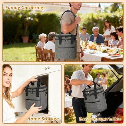 LUXJA Oval Insulated Slow Cooker Carrying Bag Compatible with 3 Quart Crock-Pot, Double Layer Carrier Bag with Lid Straps for 3 Quart Slow Cooker (Bag Only), Gray