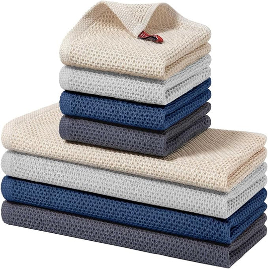 Homaxy 100% Cotton Kitchen Towels and Dishcloths Set, 12 x 12 Inches and 13 x 28 Inches, Set of 8 Bulk Kitchen Towels Set, Ultra Soft Absorbent Dish Cloths for Washing Dishes, Multicolor