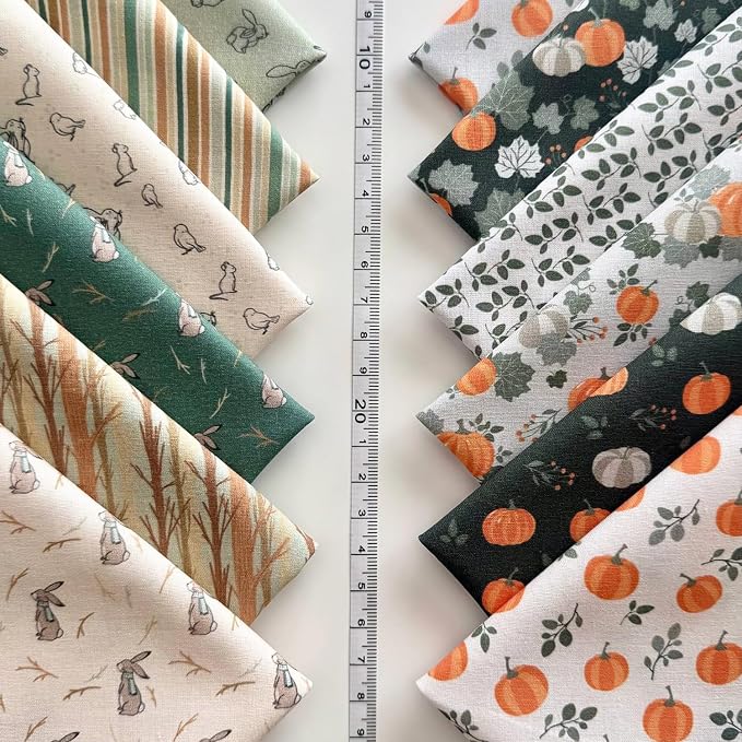 Autumn Harmony Patchwork Cotton Fabric Set – 60 Pre-Cut Squares, 20×20 cm (8×8 inch), 100% Cotton, Eco Digital Print, Made in Türkiye