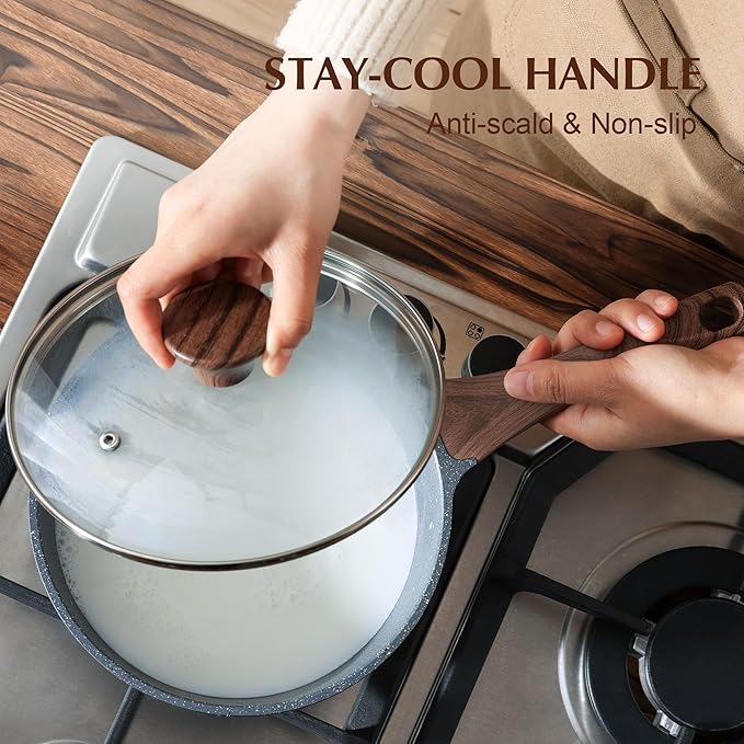 SENSARTE Nonstick Saucepan with Lid, 2.0 Quarts Small Pot with Swiss Granite Coating, Stay-cool Handle, Handy Sauce Pot Small Kitchen Cooking Pot, Induction Compatible, Free of PFOA