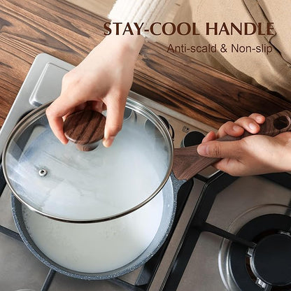 SENSARTE Nonstick Saucepan with Lid, 2.0 Quarts Small Pot with Swiss Granite Coating, Stay-cool Handle, Handy Sauce Pot Small Kitchen Cooking Pot, Induction Compatible, Free of PFOA