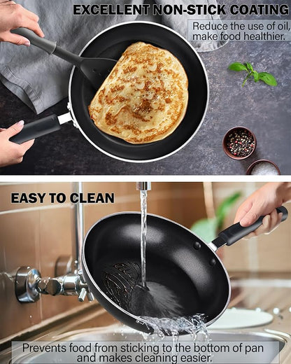 Cook N Home Professional Pots and Pans Kitchen Cookware Set - Includes Saucepans with Lid, Stockpot with Lid, Frying Pans, Heavy Nonstick, 8-Piece, Black