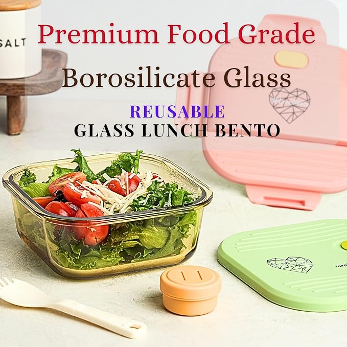 Ai Love Peace Soup Container with Dual Lids,26 oz Borosilicate Glass Lunch Box | Leakproof Lid+ Microwave &Safe Freezer Lid, Stackable,Glass Meal Prep Food Storage,Perfect for Work & Soup Lovers Gift.