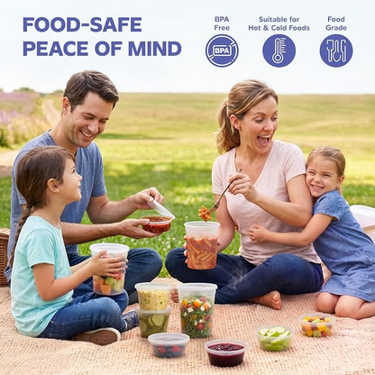 GUSTO 8 oz. Plastic Deli Disposable Food Storage Containers with Airtight Lids - [48 Sets] Slime Containers (Formerly Comfy Package)