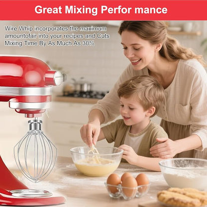 K5A Stainless Steel Whisk for KitchenAid 5Qt Bowl Lift Stand Mixer, 6 Wire Whip Attachment for K4 K5 K5SS, KSM5, KG25, KP50, KSM6573, KSM6521,18/8 Stainless Steel, Heavy Duty, Dishwasher Safe