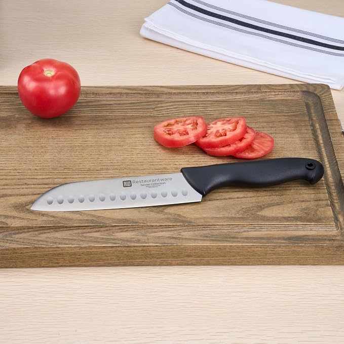 Restaurantware Sensei Back of the Haus - 7-inch Santoku Knife - Professional Chef's Kitchen Knife - Durable German Steel - Stain Resistant - With HACCP Coding For Food and Allergen Safety