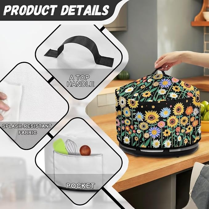 Sunflower Daisy Slow Cooker Cover for Pot Dust Cover Fits for Most 6-8 Quart Oval Slow Cooker Dustproof Small Appliance Accessories Decor