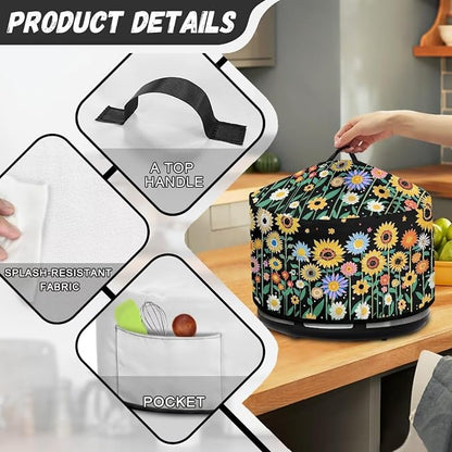 Sunflower Daisy Slow Cooker Cover for Pot Dust Cover Fits for Most 6-8 Quart Oval Slow Cooker Dustproof Small Appliance Accessories Decor