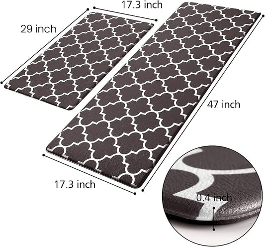 KMAT Kitchen Mat [2 PCS] Cushioned Anti-Fatigue Floor Mat, Waterproof Kitchen Mats and Rugs Heavy Duty PVC Ergonomic Comfort Standing Foam Mat for Kitchen, Floor Home, Office,Laundry,Chocolate