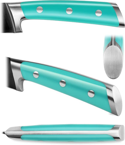 Cangshan S+ Series 1022117 German Steel Forged 2-Piece Titanium Coated Santoku Starter Knife Set with Sheaths, French Teal