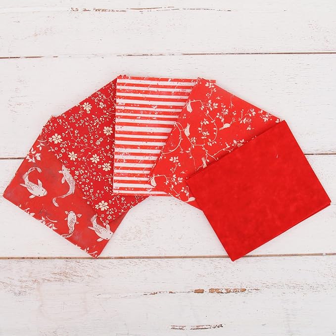 Threadart Exclusive 5 Fat Quarter Bundles - Red Vintage Prints 100% Cotton Fabric - Premium 100% Cotton Quilting Fabric - No Duplicates - Full Size Fat Quarters 18"x21" - Red