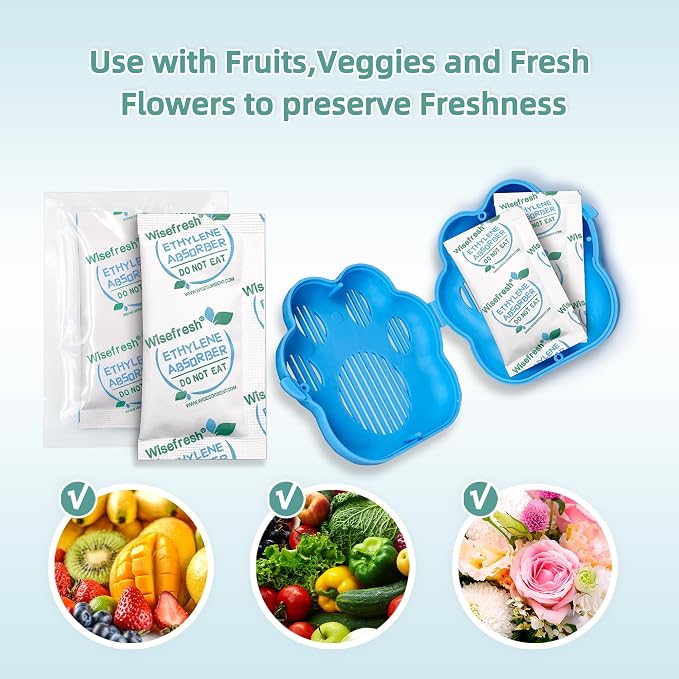 WiseFresh 120 Packs 5 Gram Ethylene Gas Absorber Packet, Vegetable & Fruit Fresh Produce Protector, Food Freshness Extender, Fresh Fruit Preserver, Vegetable Saver