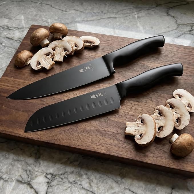 ZHANG XIAO QUAN 15-Piece Kitchen Knife Set with Block, High Carbon Stainless Steel, Ergonomic Hollow Handles, Durable Sharp Blades for Precision Cutting, Black