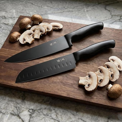 ZHANG XIAO QUAN 15-Piece Kitchen Knife Set with Block, High Carbon Stainless Steel, Ergonomic Hollow Handles, Durable Sharp Blades for Precision Cutting, Black