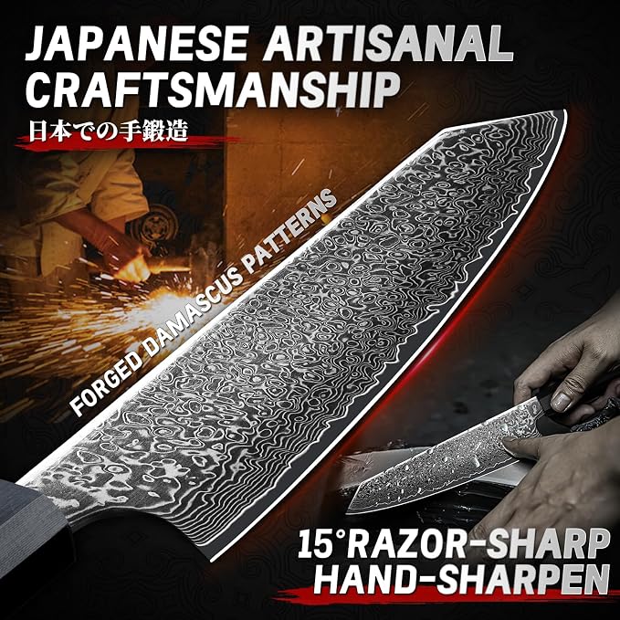 TIVOLI Damascus Japanese Kiritsuke Knife 8 inch, Hand Forged 67 Layers Damascus Steel,Razor-Sharp Edge?GYOTU Knife From Japan With Octagonal Handle For Slicing & Chopping?Ideal Gift