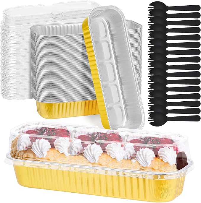 Upgrade Large 11.8oz Mini Cake Pans with Lids and Spoons 30Pcs Mini Loaf Pans Disposable for Gift Giving Bake Sale Lunchbox Baking ContainersSuitable for Bread, Cakes, Treats, Ice Cream