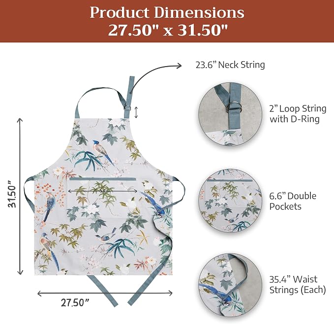 Maison d' Hermine 100% Cotton Apron for women with Pocket Kitchen Chef Apron for Men Cooking Spring Summer