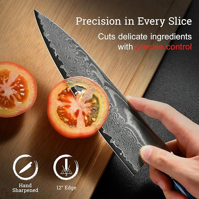 ATUMURYOU Japanese Chef Knife, 8 Inch Damascus Kitchen Knife with VG10 Steel, Ultra Sharp Professional Cooking Knives with Resin Wood Handle, Perfect Father Day Gifts