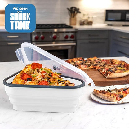 The Perfect Pizza Pack™ - Reusable Pizza Storage Container with 5 Microwavable Serving Trays - BPA-Free Adjustable Pizza Slice Container to Organize & Save Space, White
