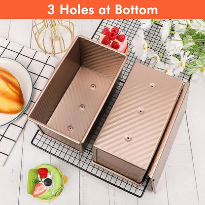 Beasea Pullman Loaf Pan with Lid, 2 Pack 1 lb Non-Stick Bread Loaf Pans Carbon Steel Bread Toast Box with Cover for Homemade Bakeware Bread Toast Oven Baking - Rose Gold