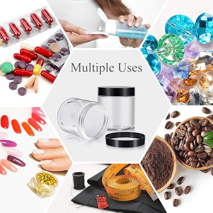 24 Pieces Empty Clear Plastic Jars with Lids Round Storage Containers Wide-Mouth for Beauty Product Cosmetic Cream Lotion Liquid Butter Craft and Food (Black Lid, 8 oz)