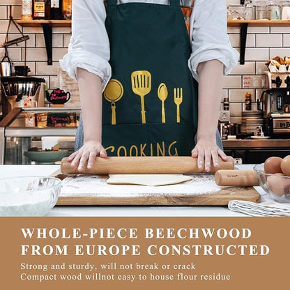 Bamber Wood Rolling Pin for Baking Large Wooden Rolling Dowel Stick Dough Roller for Cookie Dumpling Pastry Pizza Tortilla, 17.3'' by 1.6''