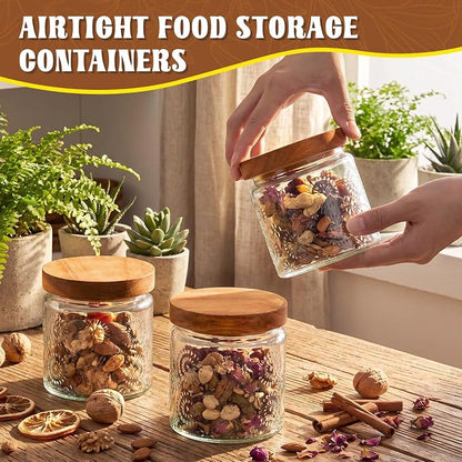 Suclain 6 Pcs 17 OZ Vintage Glass Jar with Acacia Wood Lids Airtight Glass Storage Canisters Kitchen Spice Jars Food Storage Containers for Pantry Coffee Grains Tea Sugar Flour(Fireworks)