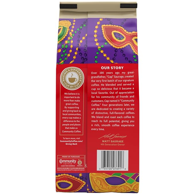 Community Coffee Mardi Gras King Cake Flavored Medium Roast Ground Coffee, 32 Ounce Bag (Pack Of 4)