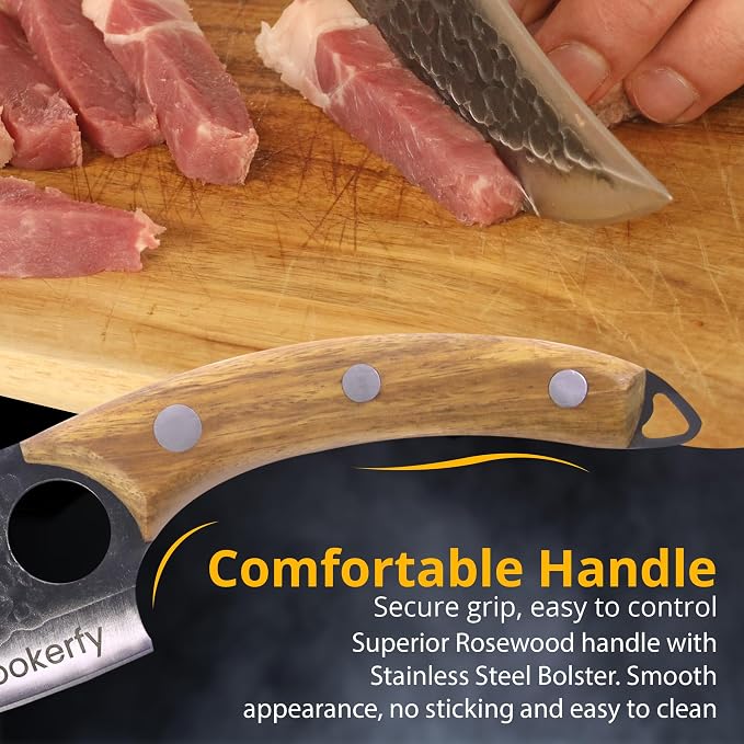 Chef Knife - Japanese Knife Style with Ergonomic Grip & Rosewood Handle, 6" High Carbon 5cr15 Steel Meat Cleaver, Genuine Leather Sheath, Kitchen Knives, Gift Packaging