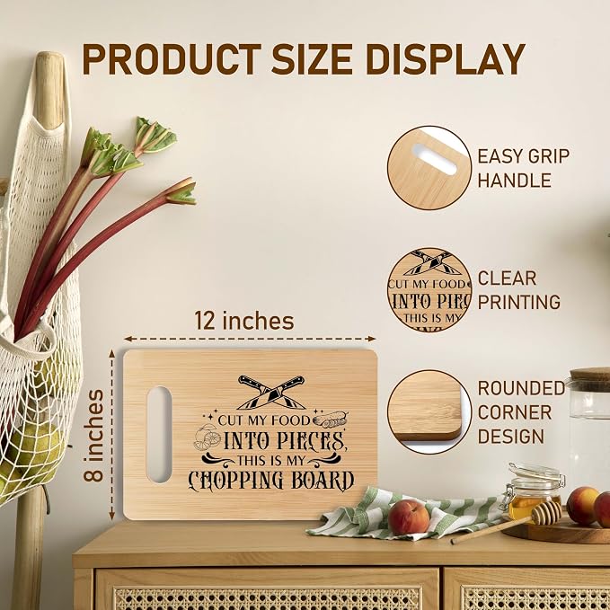 Funny Bamboo Cutting Board Gift, Cut My Food Into Pieces, Funny Cutting Board Farmhouse Home Kitchen Decor, Christmas Thanksgiving Birthday Gifts Ideas For Friends Sisters Coworkers -11