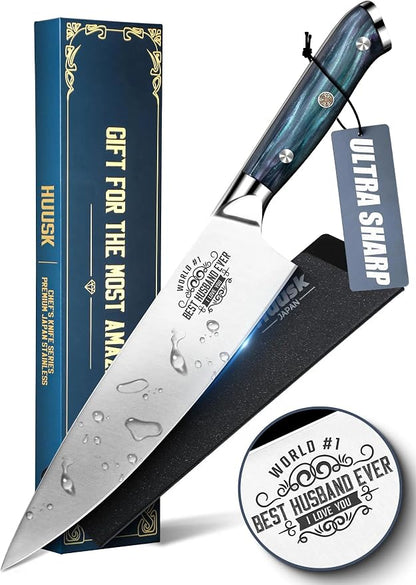 Huusk Husband Valentines Day Gifts, Husband Birthday Gifts, Chef Knife For Kitchen, Best Husbend Ever Gift Idea for Anniversary, Stainless Kitchen Knife With Resin Handle