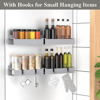 HuggieGems 4 Pack Magnetic Spice Rack Organizer for Refrigerator and Oven, Silver Fridge Organizers and Storage for Kitchen