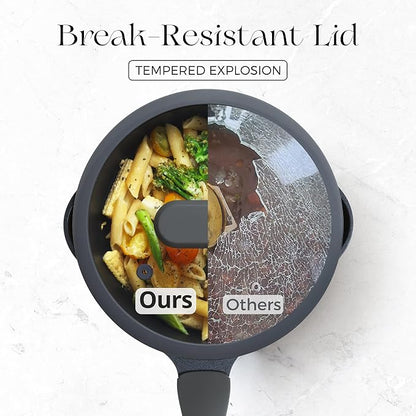 PRICUSIS Nonstick Saucepan with Lid, 2 Quart Non Toxic Pot with Pour Spouts, Full Coated, 100% Dishwasher Safe, Induction Compatible, PFOS & PFOA Free, Black Sesame