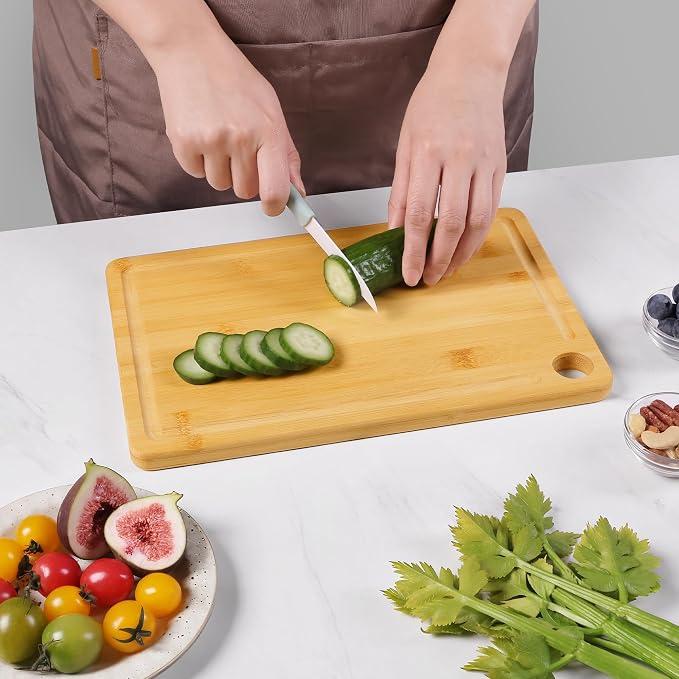 Bamboo Wood Cutting Board for Kitchen 12" x 8" Mini Wooden Charcuterie Boards Lightweight Chopping Board Non Toxic Serving Board Tiny Chef Set Camping Fruit Lemon Sandwich Cheese Board