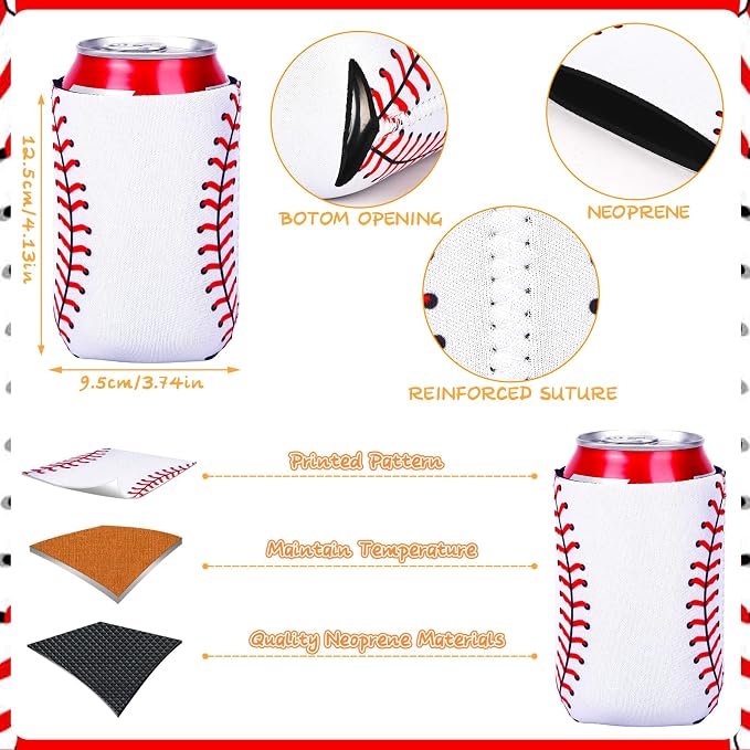 18 Pack Baseball Can Cooler Sleeves Beer Drink Can Bottle Cooler Sleeves Cooler Collapsible for Baseball Lovers Party Birthday Themed Party Decorations Supplies Favors
