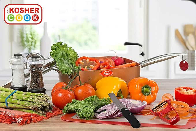 The Kosher Cook Black Kitchen Knife – 4.5” Steak and Vegetable Knife - Razor Sharp Curved Tip, Straight Edge - Color Coded Kitchen Tools