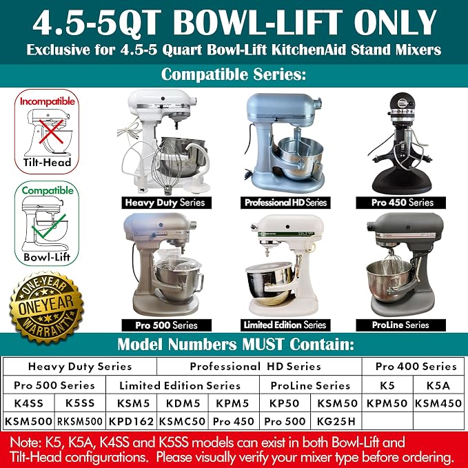 Stainless Steel Flat Beater - Compatible with KitchenAid 4.5-5qt Bowl-Lift Mixer, Fits Heavy Duty, Professiona HD, Pro 450, Pro 500, Limited Edition, ProLine Series, K5A, K4SS, K5SS, KSM5, KSM50