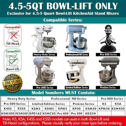 Stainless Steel Flat Beater - Compatible with KitchenAid 4.5-5qt Bowl-Lift Mixer, Fits Heavy Duty, Professiona HD, Pro 450, Pro 500, Limited Edition, ProLine Series, K5A, K4SS, K5SS, KSM5, KSM50