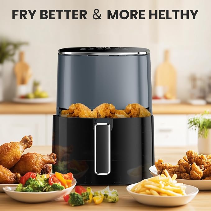 NEWBULIG Air Fryer 6.34 Quarts, Airfryer with Visual Window, 400℉ Fast Heating Air Fryers Oven with Timer, Auto-Off, Non Toxic & Non Stick, Multiple 12 Modes for Roast, Bake, Dehydrate, Fry, Reheat