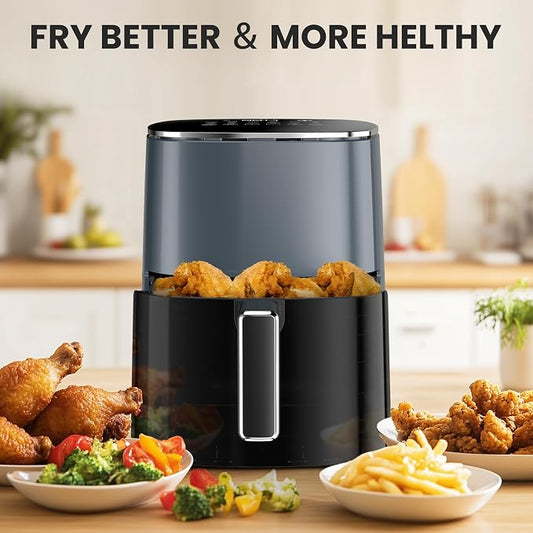 NEWBULIG Air Fryer, 6QT Square Airfryer with Visual Window, 400℉ Fast Heating Air Fryers Oven with Timer, Auto-Off, Non Toxic & Non Stick, Multiple 12 Modes for Roast, Bake, Dehydrate, Fry, Reheat