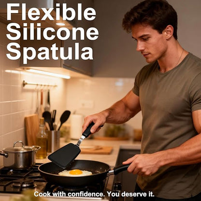 3 Piece Silicone Spatula Turner Set Cooking Utensils Set | Heat Resistant, Flexible Stainless Steel with Silicone, Nonstick Cookware Compatible, Dishwasher Safe