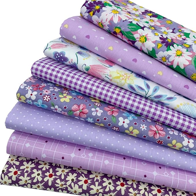 aufodata 8 Pieces 19.6" x 19.6" (50cm x 50cm) Cotton Fabric Squares Quilting Patchwork Floral Pattern Precut Fabric for DIY Quilting Sewing Crafting Artcraft (Purple)