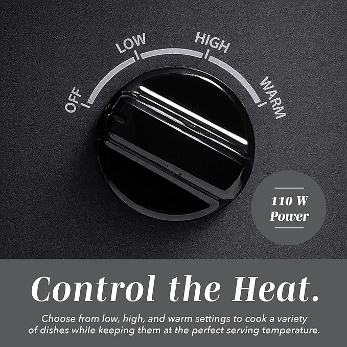 COOK WITH COLOR 2QT Mini Electric Round Slow Cooker - Adjustable Settings, Removable Stoneware Pot, Tempered Glass Lid, Dishwasher Safe, Cool-Touch Side Handles, Black