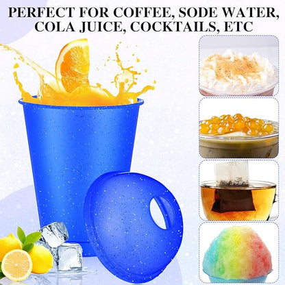 6 Set Slushie Cups with Dome Lids and Straws Detachable Spoon Straws Reusable Plastic Iced Coffee Cups Smoothie Tumbler for Birthdays Summer Party Supplies(Blue,16 oz)