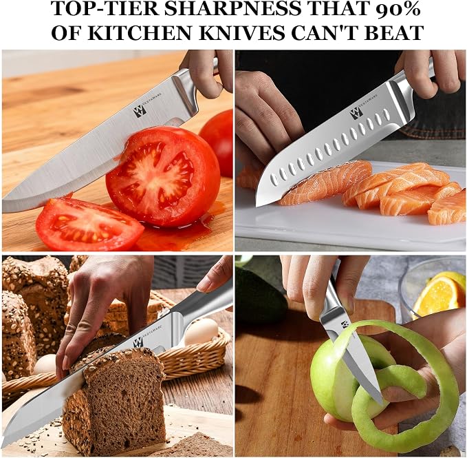 Knife Block Set, Razor-Sharp Kitchen Knife Set, Stainless Steel Knife Set with Block, 14 Pieces Knives Set for Kitchen, Black Chef Knife Sets, Dishwasher Safe, Gifts for Men