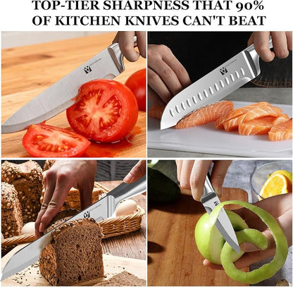 Knife Block Set, Razor-Sharp Kitchen Knife Set, Stainless Steel Knife Set with Block, 14 Pieces Knives Set for Kitchen, Black Chef Knife Sets, Dishwasher Safe, Gifts for Men