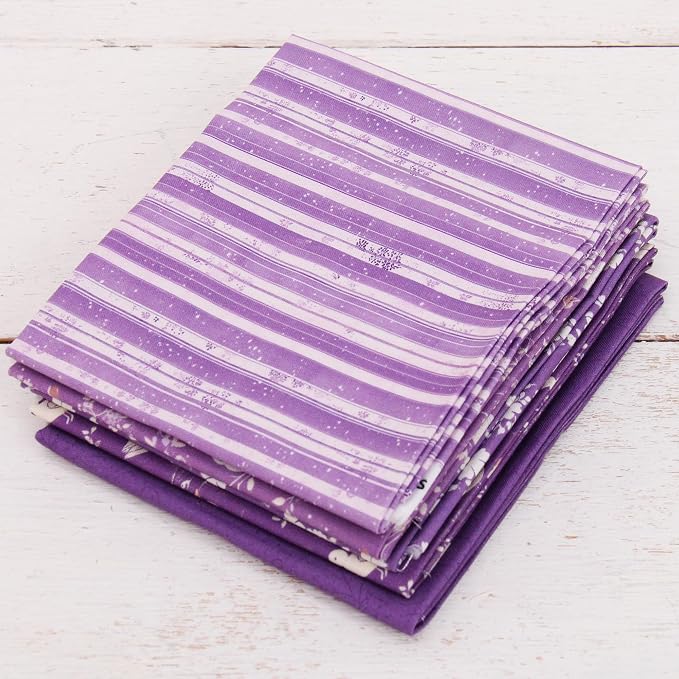 Threadart Exclusive 5 Fat Quarter Bundles - Dark Purple Vintage Prints 100% Cotton Fabric - Premium 100% Cotton Quilting Fabric - No Duplicates - Full Size Fat Quarters 18"x21" - Dark Purple