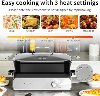 Slow Cooker 10 Quarts (2 x 5 Quarts) PFOA-Free Ceramic Coating | Adjustable Temp Oven Safe to 450°F | Keep Warm Function for Large Family Gatherings (Includes Silicone Spoon)