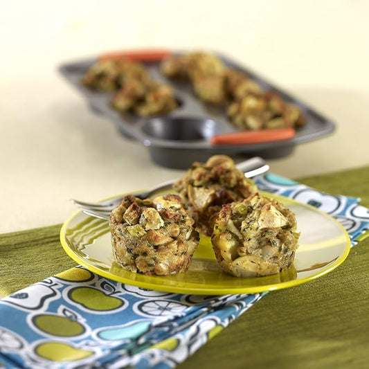 Rachael Ray Yum-o! Nonstick Bakeware Oven Lovin' Cups Muffin Pan 6-Cup, Gray with Orange Handles