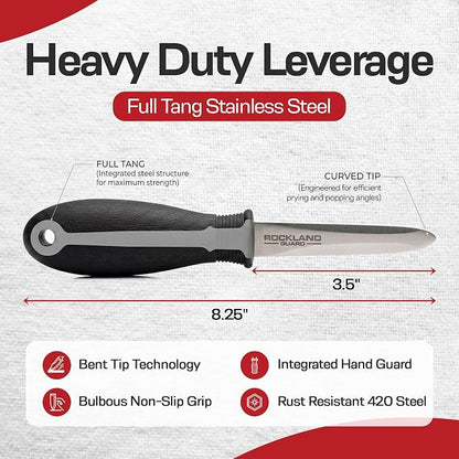 Rockland Guard Professional Oyster Shucking Kit - 3.5” Heavy Duty Stainless Steel Oyster Shucking Knife and Level 5 Cut Resistant Gloves, Clam Opener Shucker and Seafood Tool Gift Set, Small